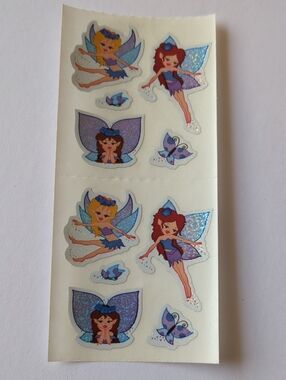 ☀️Vintage Sandylion Glittery Blue Fairies and Butterflies Sticker Sheet - Rare